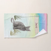 名前をカスタムするブルーロシアのキャットペット バスタオルセット (ハンドタオル)