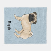 名前をカスタムするブルー付き子犬 フリースブランケット (正面(横))