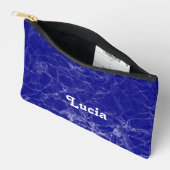 名前をカスタムするブルー大理石パターン アクセサリーポーチ (見開き)