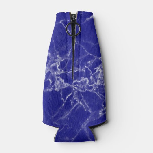 名前をカスタムするブルー大理石パターン ボトルクーラー (裏面)