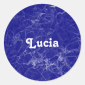 名前をカスタムするブルー大理石パターン ラウンドシール (正面)