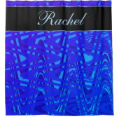 名前をカスタムするブルー渦巻き抽象芸術パターンアート シャワーカーテン (正面)