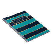 名前をカスタムするブルー金ゴールドストライプパターン ノートブック (右側)