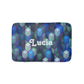 名前をカスタムするブルー3Dキューブパターン バスマット (正面)