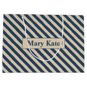 名前をカスタムするブルー/バニラストライプズ ラージペーパーバッグ (裏面)