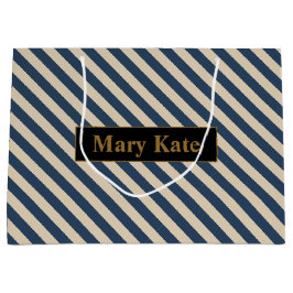 名前をカスタムするブルー/バニラストライプズ ラージペーパーバッグ