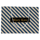 名前をカスタムするブルー/バニラストライプズ ラージペーパーバッグ (裏面)