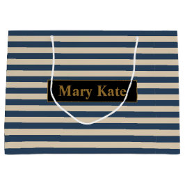 名前をカスタムするブルー/バニラストライプズ ラージペーパーバッグ
