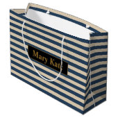 名前をカスタムするブルー/バニラストライプズ ラージペーパーバッグ (裏面アングル)