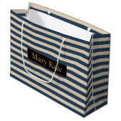 名前をカスタムするブルー/バニラストライプズ ラージペーパーバッグ (正面アングル)