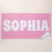 名前をカスタムするプパーソナライズされたール誕生日バケーション ビーチタオル (正面)