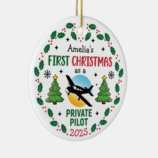 名前をカスタムするプライベートパイロットパーソナライズされたクリスマス セラミックオーナメント (右)