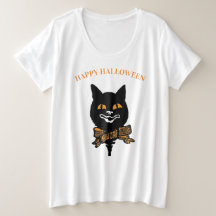 名前をカスタムするプラスTシャツアールヌーボー猫ハロウィーン