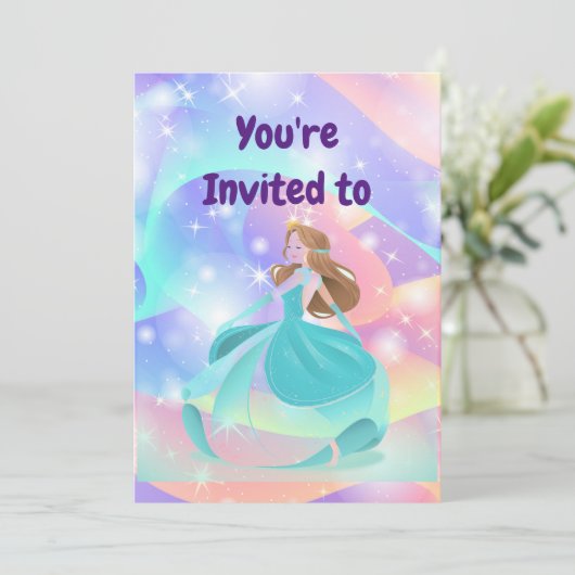 名前をカスタムするプリンセス誕生日パーティー 招待状 (スタンド正面)