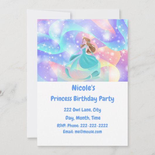 名前をカスタムするプリンセス誕生日パーティー 招待状 (裏面)