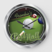 名前をカスタムするプールホールビリヤード遊戯室スヌッカー ラージ壁時計 (正面)