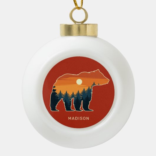 名前をカスタムするベアーフォレスト セラミックボールオーナメント (正面)