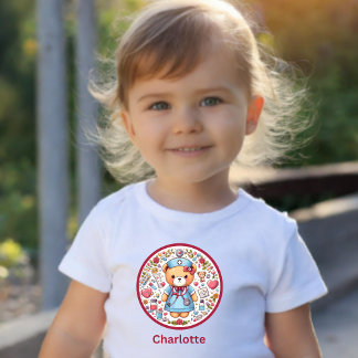 名前をカスタムするベビーガールナーステディベア ベビーTシャツ