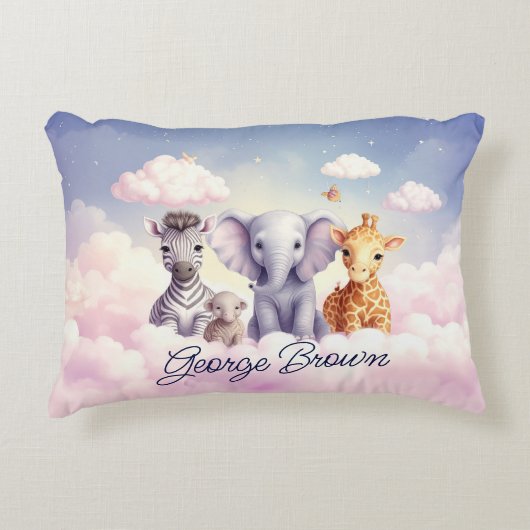 名前をカスタムするベビーゼブラと彼の友人たち アクセントクッション (正面)