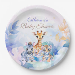 名前をカスタムするベビーゼブラ、キリン&タイガー ペーパープレート