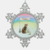 名前をカスタムするベンガルキャットペット スノーフレークピューターオーナメント (正面)