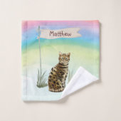 名前をカスタムするベンガルキャットペット バスタオルセット (ウォッシュタオル)