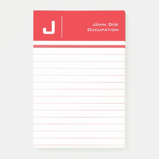 名前をカスタムするベーシッククリーンシンプルミニマリストレッド ポストイット (正面)