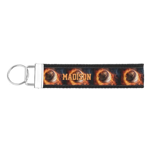 名前をカスタムするベースボールオンファイア リストバンドキーホルダー (鍵左)