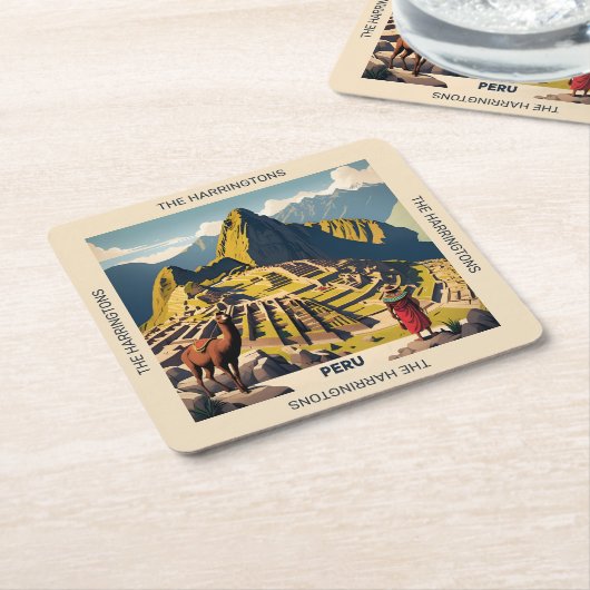 名前をカスタムするペルーマチュピチュ スクエアペーパーコースター (アングル)
