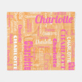 名前をカスタムするホットピンクオレンジ反復パターン フリースブランケット (正面(横))