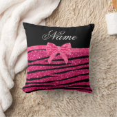 名前をカスタムするホットピンクグリッターゼブラ縞弓 クッション (ブランケット)