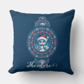 名前をカスタムするホリデーかわいいベアーガジュアルマンダラ クッション (正面)