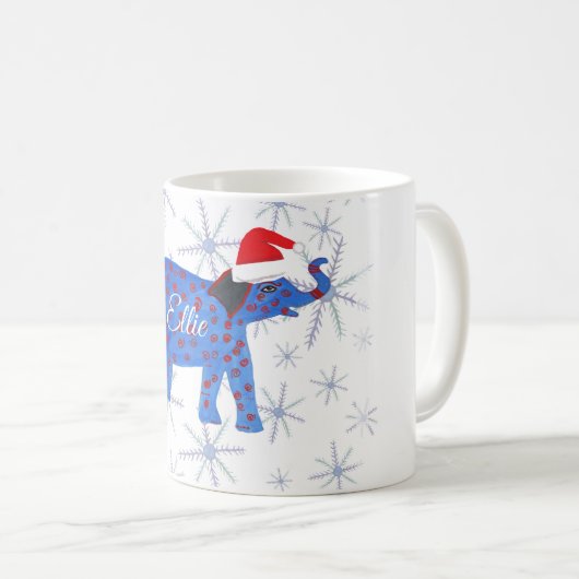 名前をカスタムするホリデーマグエレファントアート コーヒーマグカップ (正面右)
