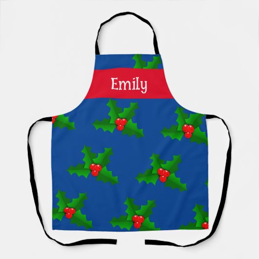 名前をカスタムするホリー葉ズクリスマスエプロン エプロン (正面)