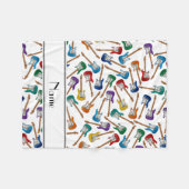 名前をカスタムするホワイトカラフルエレクトリックギター フリースブランケット (正面(横))