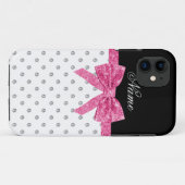 名前をカスタムするホワイトダイヤモンドピンクグリッターボウ Case-Mate iPhoneケース (裏面(横))