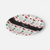 名前をカスタムするホワイトバレーボールのクリスマスパターン ペーパープレート (アングル)