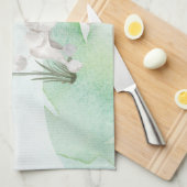 名前をカスタムするホワイトプードルペットドッグ キッチンタオル (四つ折り)