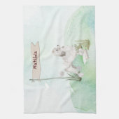 名前をカスタムするホワイトプードルペットドッグ キッチンタオル (縦)