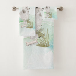 名前をカスタムするホワイトプードルペットドッグ バスタオルセット