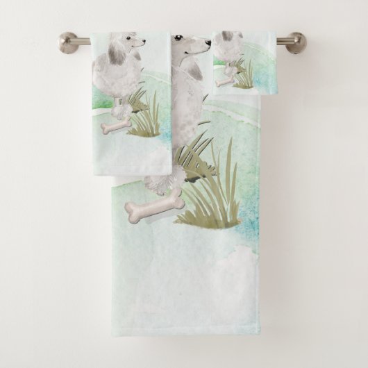 名前をカスタムするホワイトプードルペットドッグ バスタオルセット (インサイチュ)