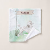 名前をカスタムするホワイトプードルペットドッグ バスタオルセット (ウォッシュタオル)