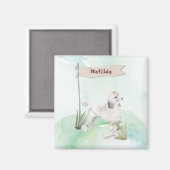 名前をカスタムするホワイトプードルペットドッグ マグネット (正面/裏面)