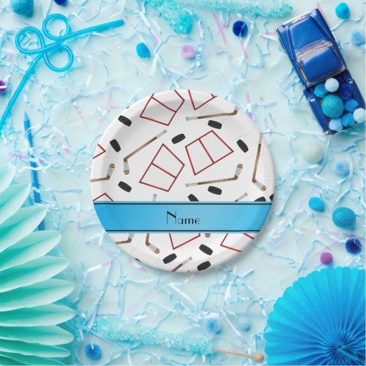 名前をカスタムするホワイトホッケーのスティックは網を覆う ペーパープレート (パーティー)