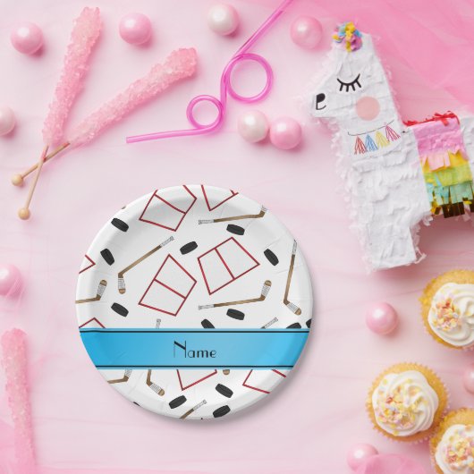 名前をカスタムするホワイトホッケーのスティックは網を覆う ペーパープレート (パーティー)