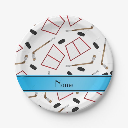 名前をカスタムするホワイトホッケーのスティックは網を覆う ペーパープレート (正面)