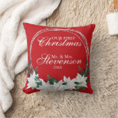 名前をカスタムするホワイトポインセチアフローラクリスマス クッション (ブランケット)