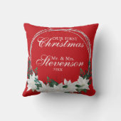 名前をカスタムするホワイトポインセチアフローラクリスマス クッション (裏面)
