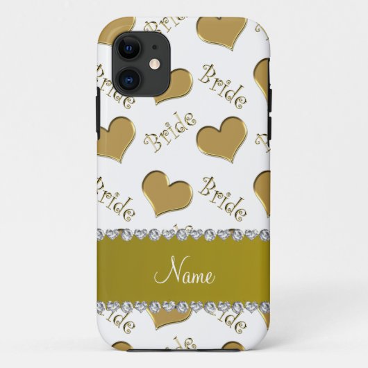 名前をカスタムするホワイト金ゴールド花嫁ハート Case-Mate iPhoneケース (裏面)