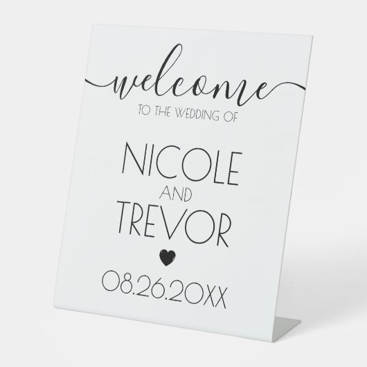 名前をカスタムするホワイト・カリグラフィー結婚ト・ウェルカム 台座サイン (正面)